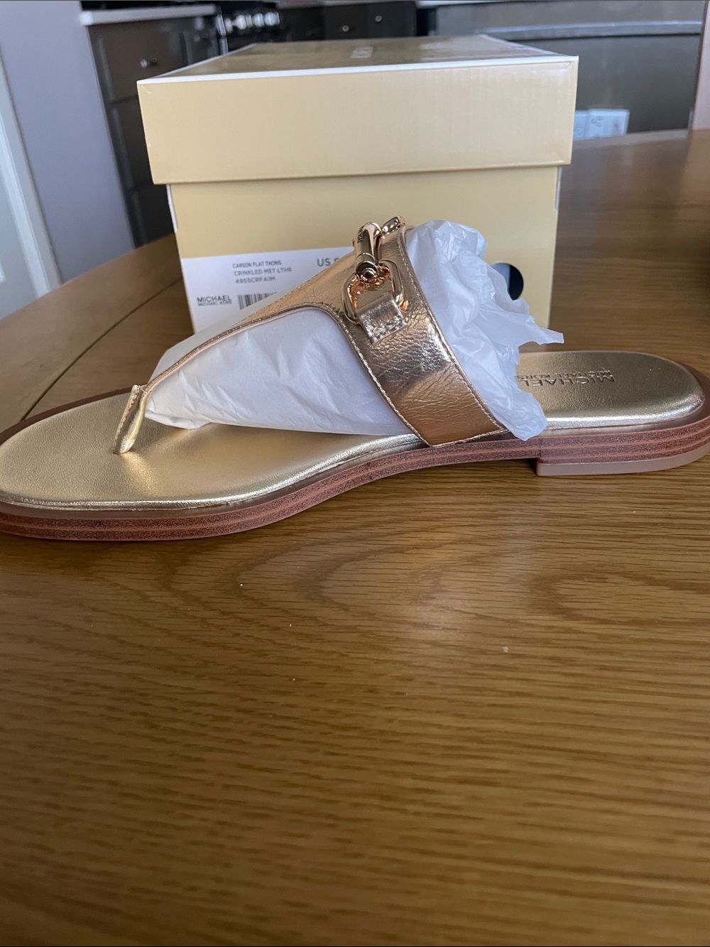 Michael Kors Metallic Pale Gold Leather T-Strap Sandals - Picture 3 of 8